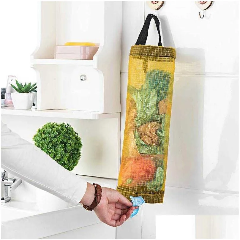 hanging garbage bag dispenser organization sets storage bag kitchen wall trash bag dispenser wall-mounted grocery bag holder nylon accessory