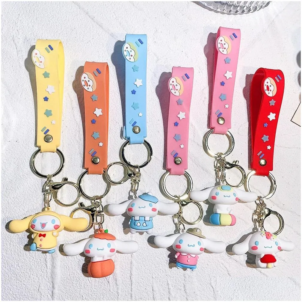 6 style kawaii anime keychain cute cinnamoroll keychains car key rings for backpack pendant ornaments accessories gifts