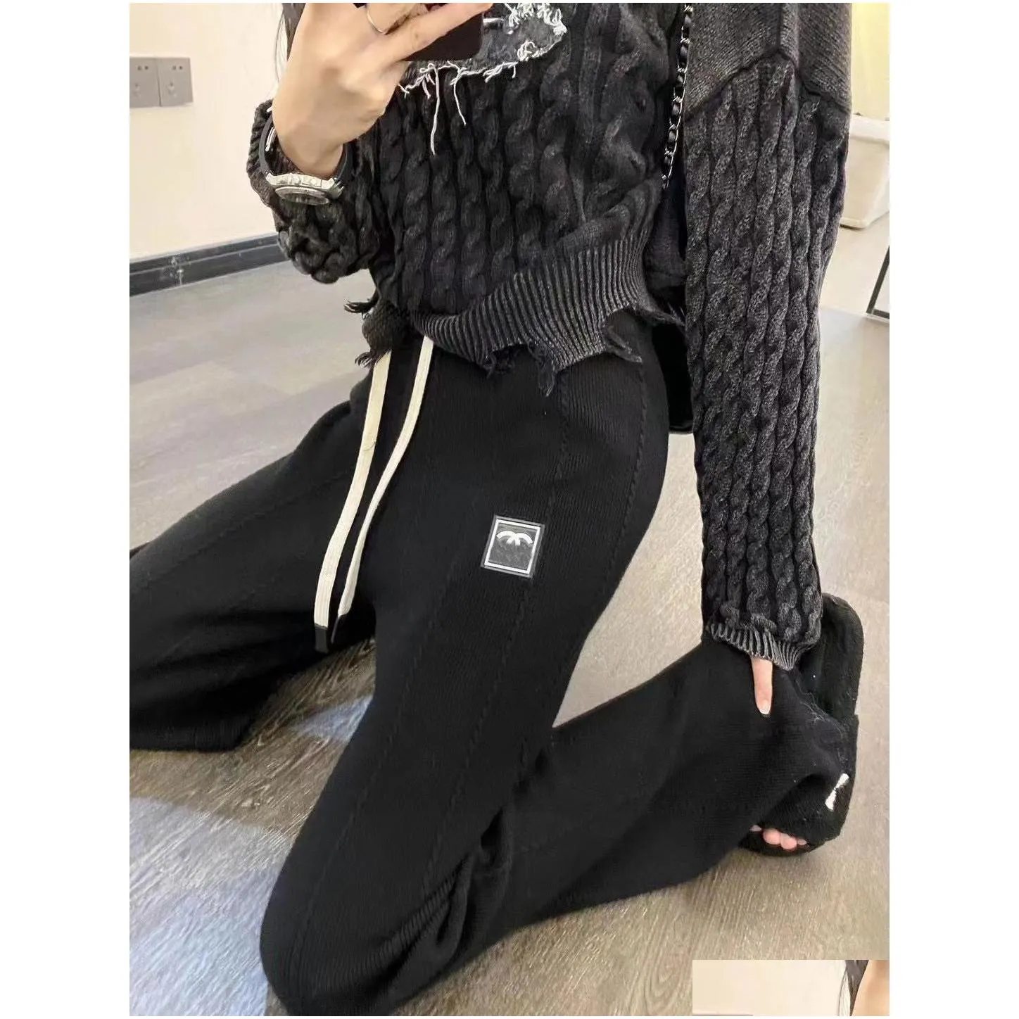 designer women`s pants, home drape wide leg cotton pants, medium ancient fragrant soft glutinous lazy knitted casual pants