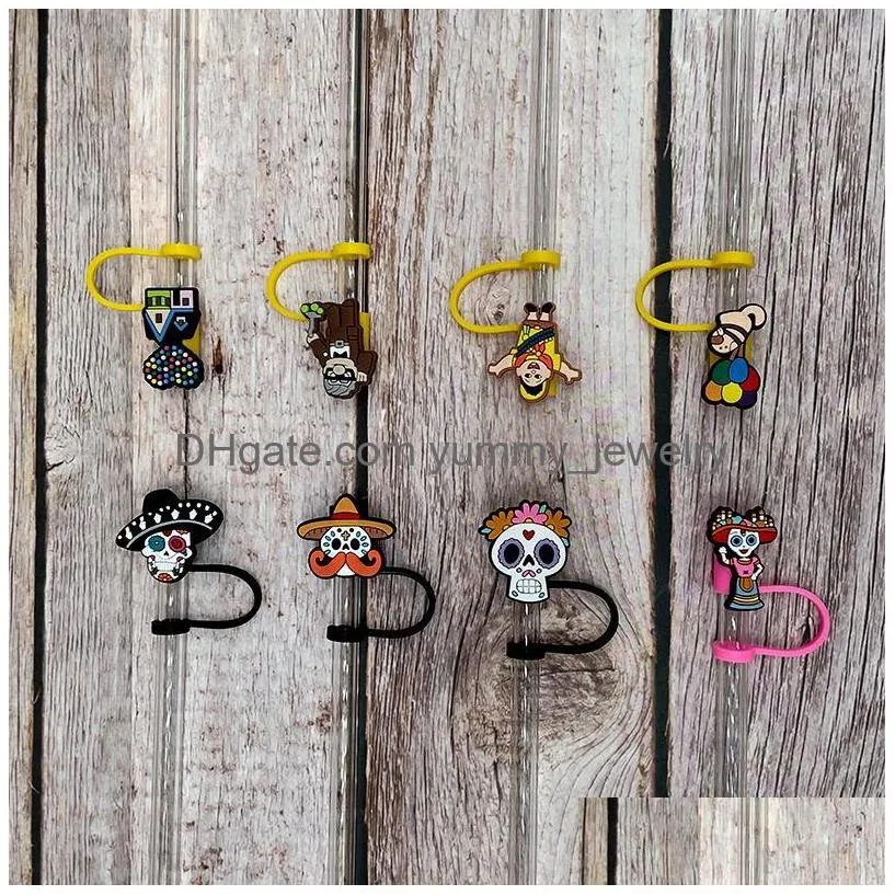 tv character silicone straw toppers accessories cover charms reusable splash proof drinking dust plug decorative 8mm straw party