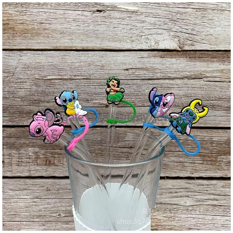 halloween blue elf friends silicone straw toppers accessories cover charms reusable splash proof drinking dust plug decorative 8mm straw party