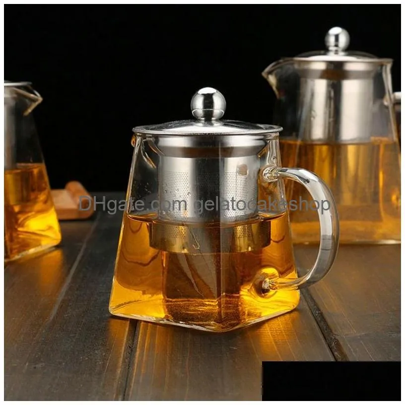 teapot glass with infuser heated resistant container flower tea herbal pot mug clear kettle square filter glass tea pot teaware