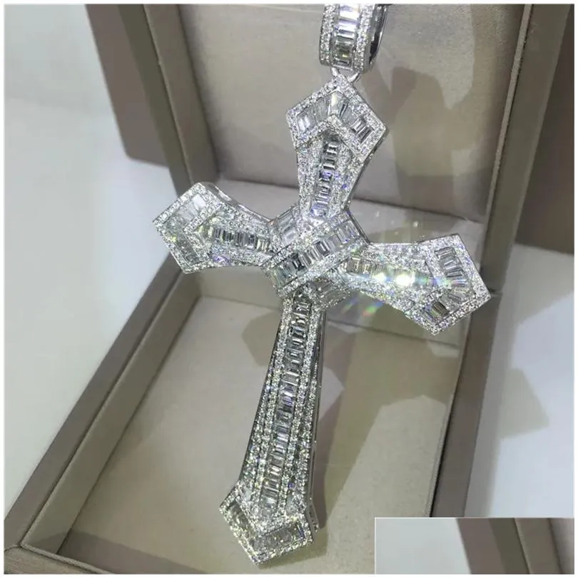 Pendant Necklaces 14K Gold Long Diamond Cross Pendant 925 Sterling Sier Party Wedding Pendants Necklace For Women Men Moissanite Jewel Otl0X