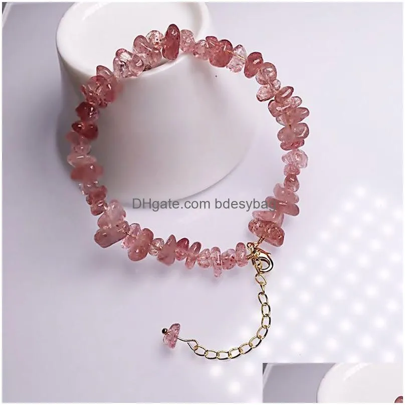 Irregular Natural Crystal Stone Beaded Gold Plated Charm Bracelet Handmade Energy Jewelry For Women Girl Party Club Decor