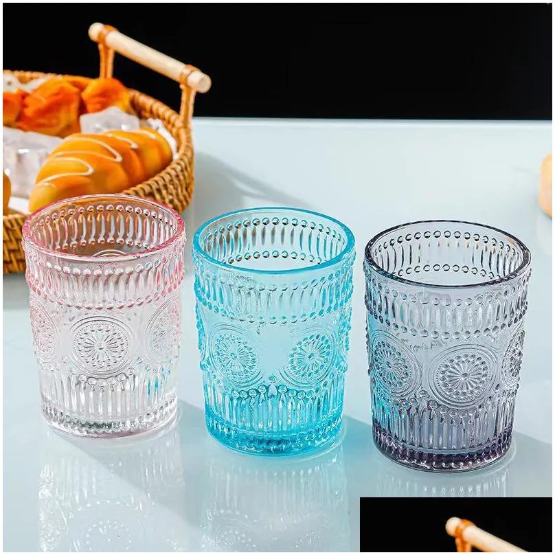 glass cup ins high value retro sun flower cup transparent large capacity milk tea drink water coffee cup