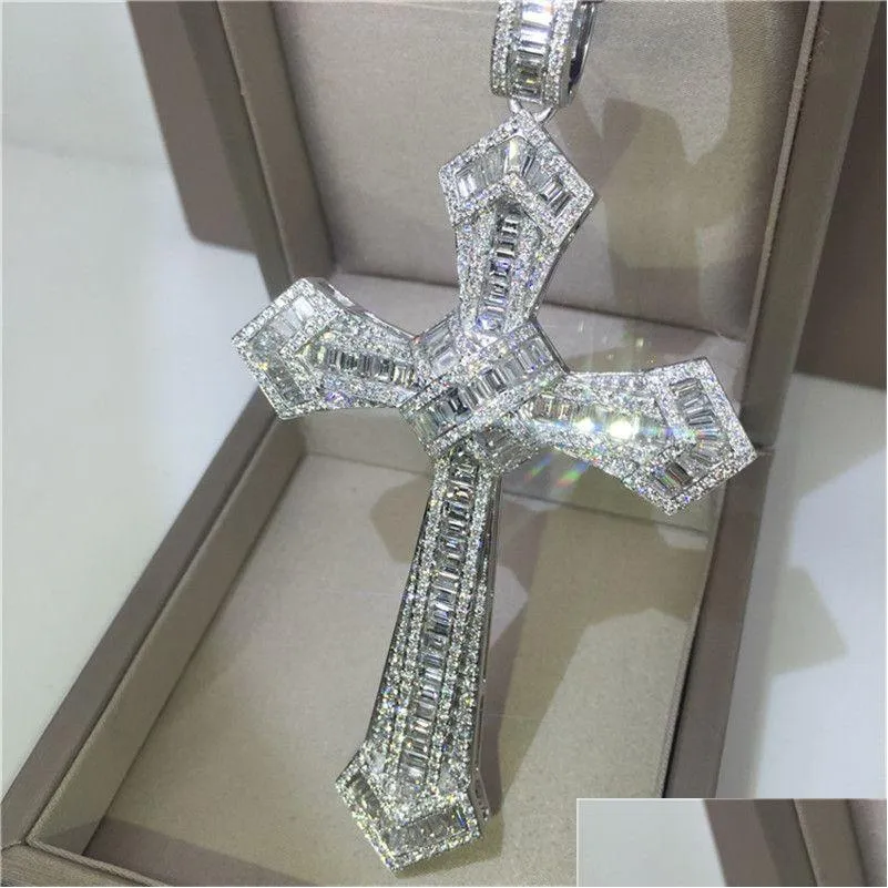 Pendant Necklaces 14K Gold Long Diamond Cross Pendant 925 Sterling Sier Party Wedding Pendants Necklace For Women Men Moissanite Jewel Otl0X