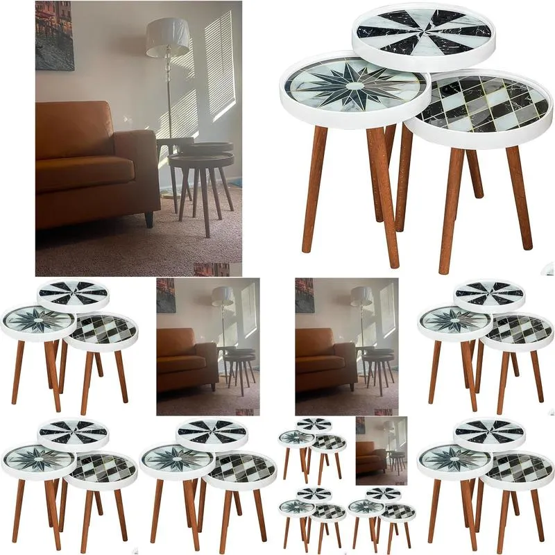 Living Room Furniture Nesting Table Round End Coffee Side Accent Tables With Wood Legs Set Of Drop Delivery Home Garden Furniture Home Otj3A
