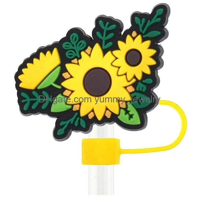 bee flower silicone straw toppers accessories cover charms reusable splash proof drinking dust plug decorative 8mm/10mm straw party