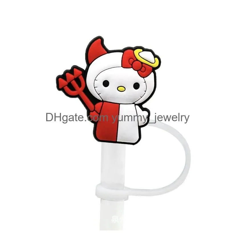 26 colors girls cat kitten silicone straw toppers accessories cover charms reusable splash proof drinking dust plug decorative 8mm straw party