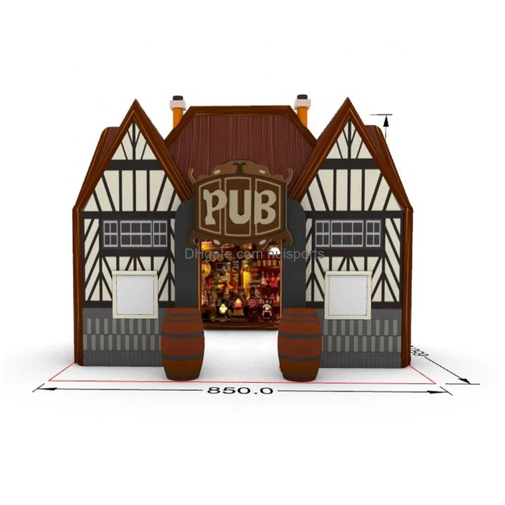 commercial portable house shaped  inflatable irish bar pub tent log cabin concession stands oxford vip lounge room with casks for outdoor