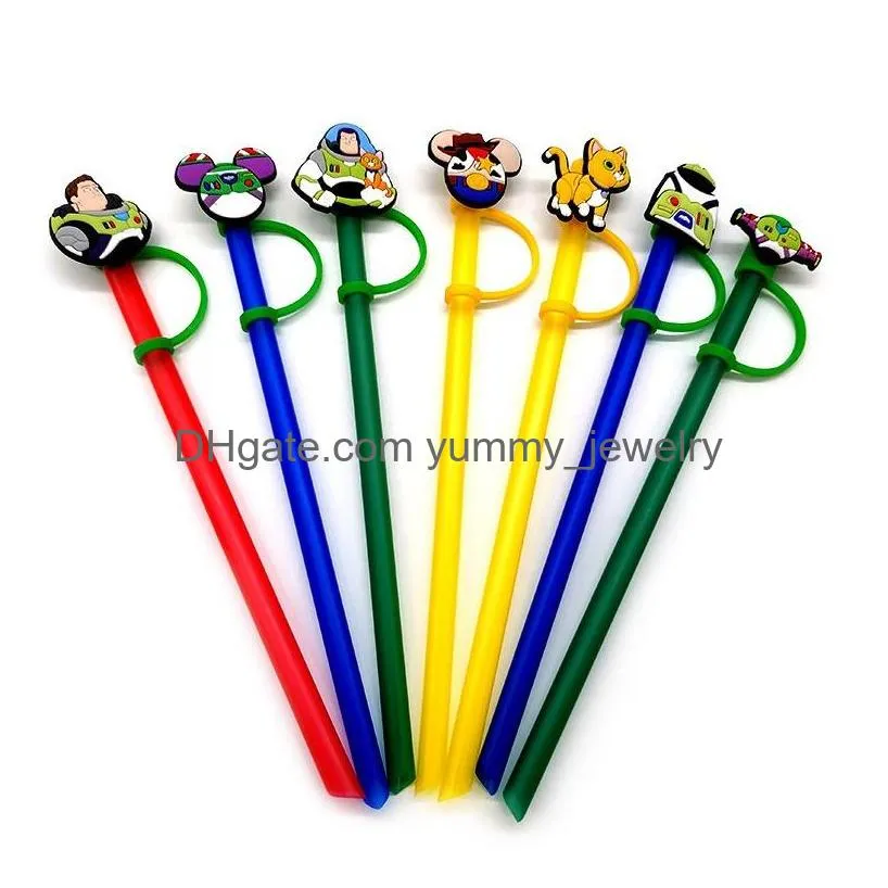 boys childhood comic cartoon silicone straw toppers accessories cover charms reusable splash proof drinking dust plug decorative 8mm straw