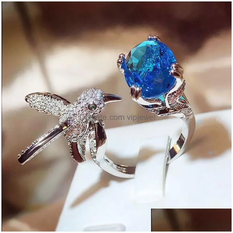 wedding rings ladies luxury 925 silver cute hummingbird ring gorgeous10ct diamond zirocn resizable banquet party trendy fine jewelry