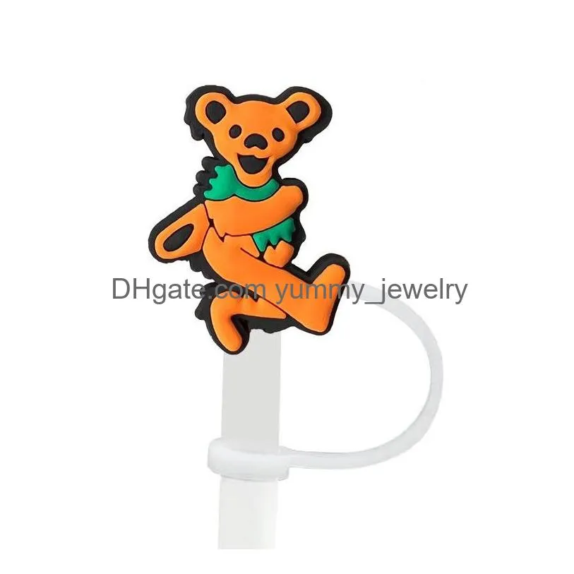 grateful bear silicone straw toppers accessories cover charms reusable splash proof drinking dust plug decorative 8mm straw party