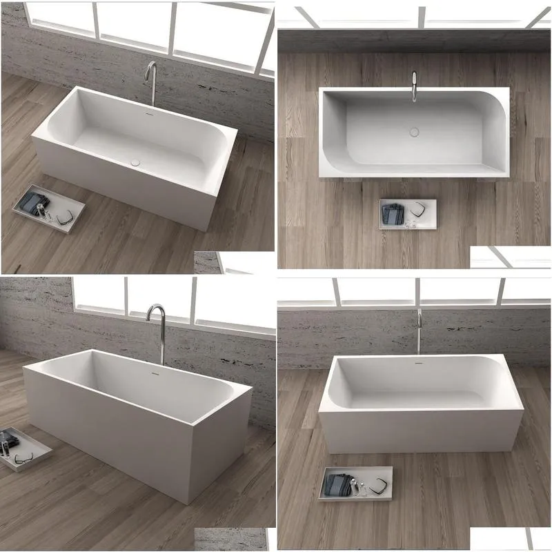 1700x750x580mm cube design solid surface stone bathtub seamless structure standing pure acrylic tub 65110