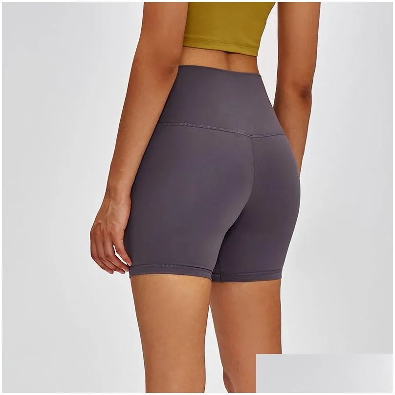 solid color nude yoga align shorts lu-64 high waist hip tight elastic training women`s hot pants running fitness sport biker golf tennis workout