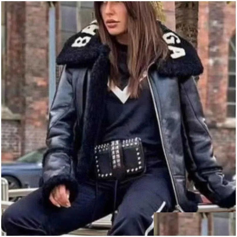 winter womens clothing designer jacket trend lapel cardigan coat pu wool collar coats luxury outdoor casual windbreaker women long-sleeved zipper