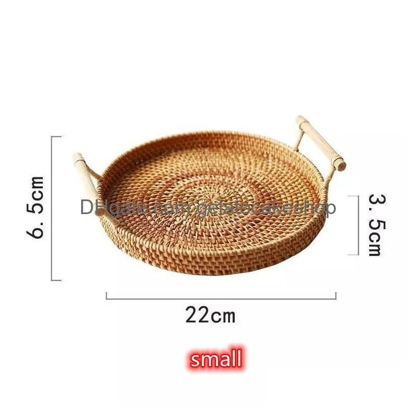 durable wicker serving tray round smooth edge multi-purpose enjoy refreshments wicker serving tray