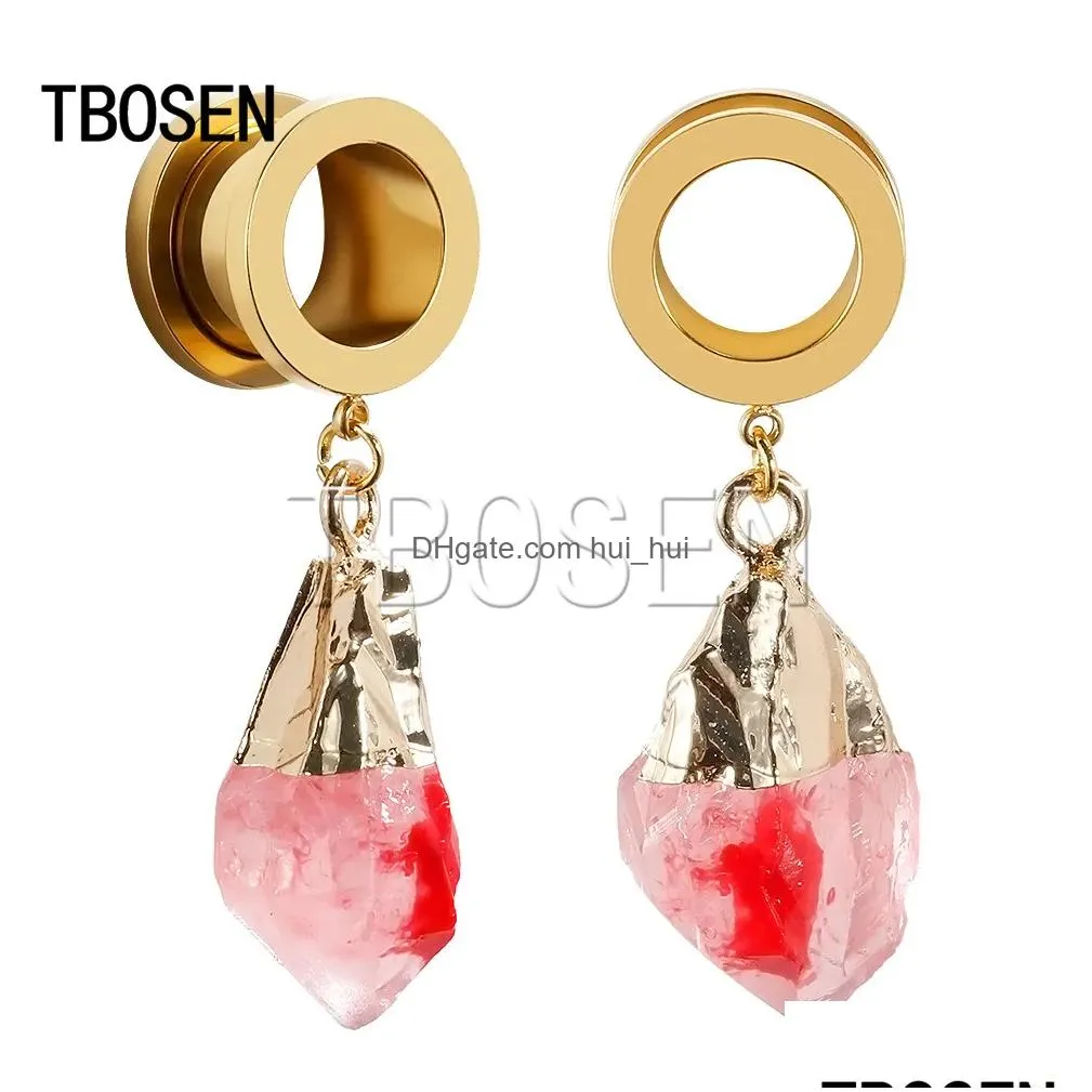 Other Tn Dangle Ear Plugs Piercing Tunnels Crystal Eardrop Body Jewelry Steel Screw Earring Gauges Expander Women Fashion Gift 2Pc D Dhw25