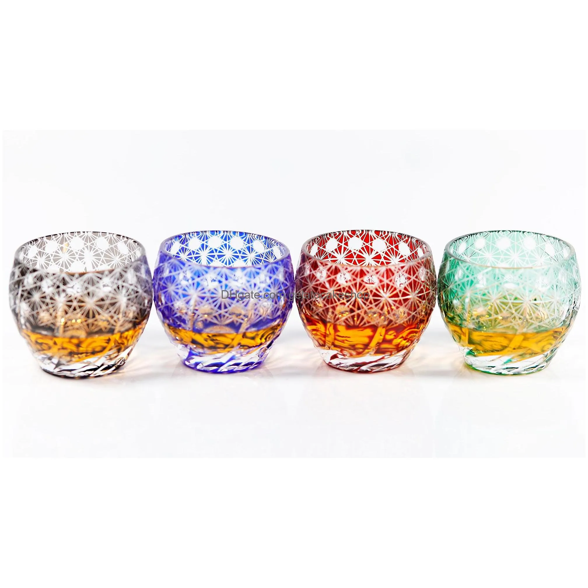 edo kiriko amber crystal s glasses drinkware glass for sake baijiu tequila bar cocktail bullet cup hand engraved 2oz 1pcs