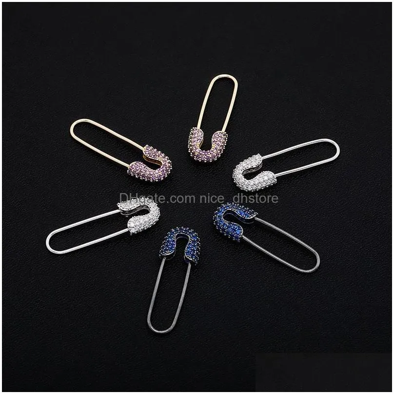 korean micro pave jewelry copper with diamond model safety pin earring gold plated women fashion earrings