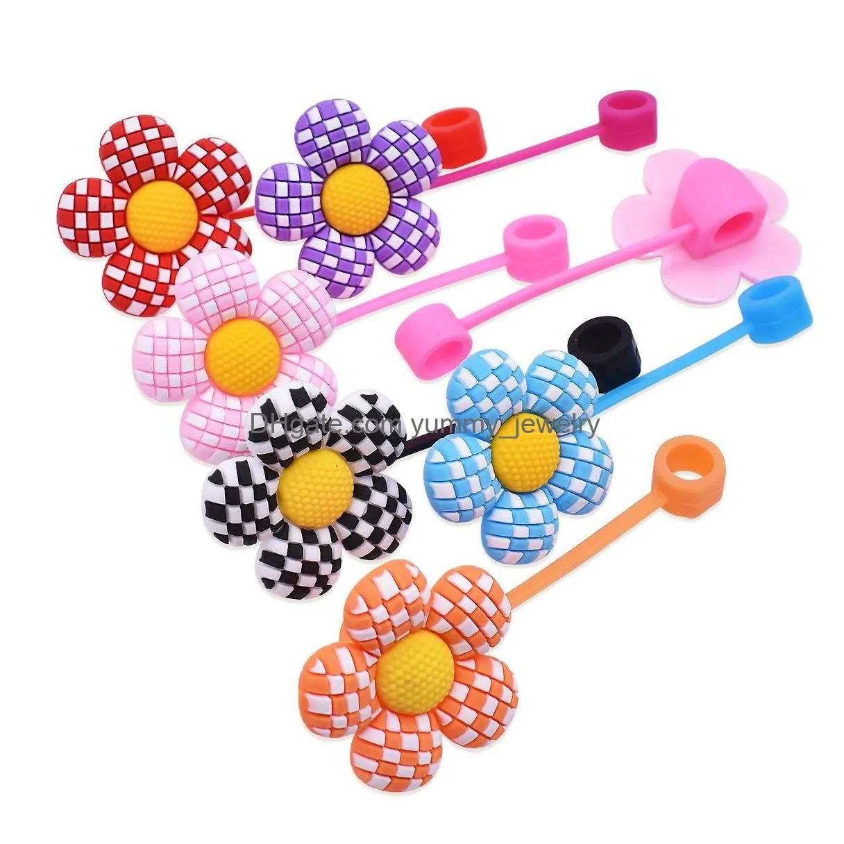flower floral silicone straw toppers accessories cover charms reusable splash proof drinking dust plug decorative 8mm/10mm straw party