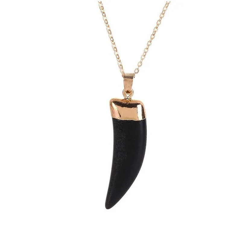 Natural Black Crystal Stone Energy Pendant Necklaces With Chain For Women Girl Men Party Club Decor Jewelry
