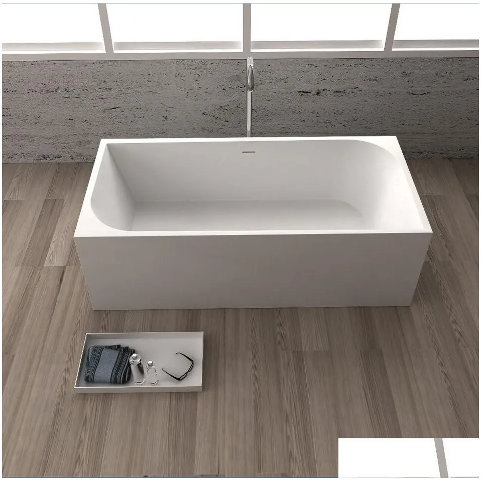 1700x750x580mm cube design solid surface stone bathtub seamless structure standing pure acrylic tub 65110