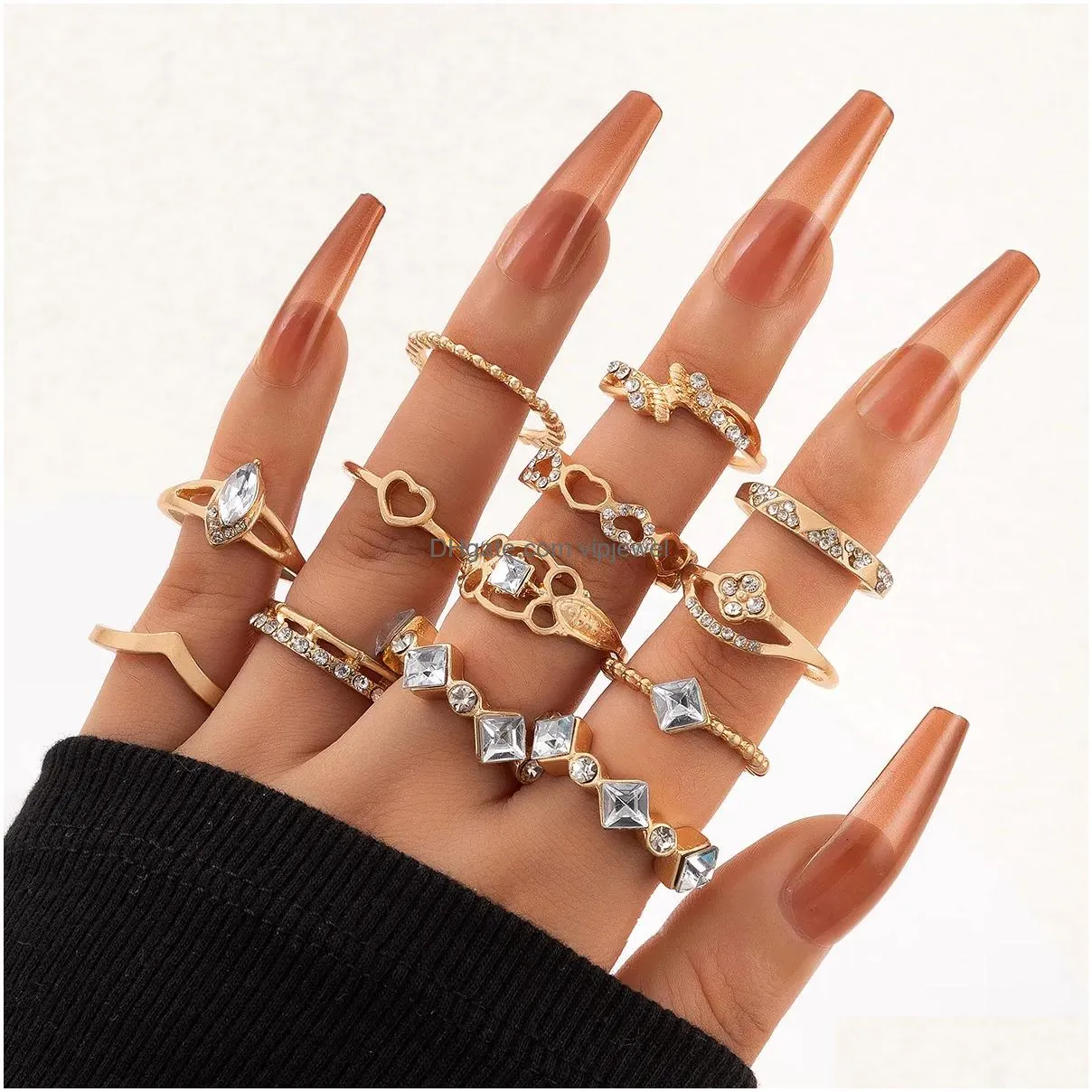 band rings tocona boho 17pcs sets luxury clear crystal stone wedding ring for women men water drop flowers sun geoemtric jewelry