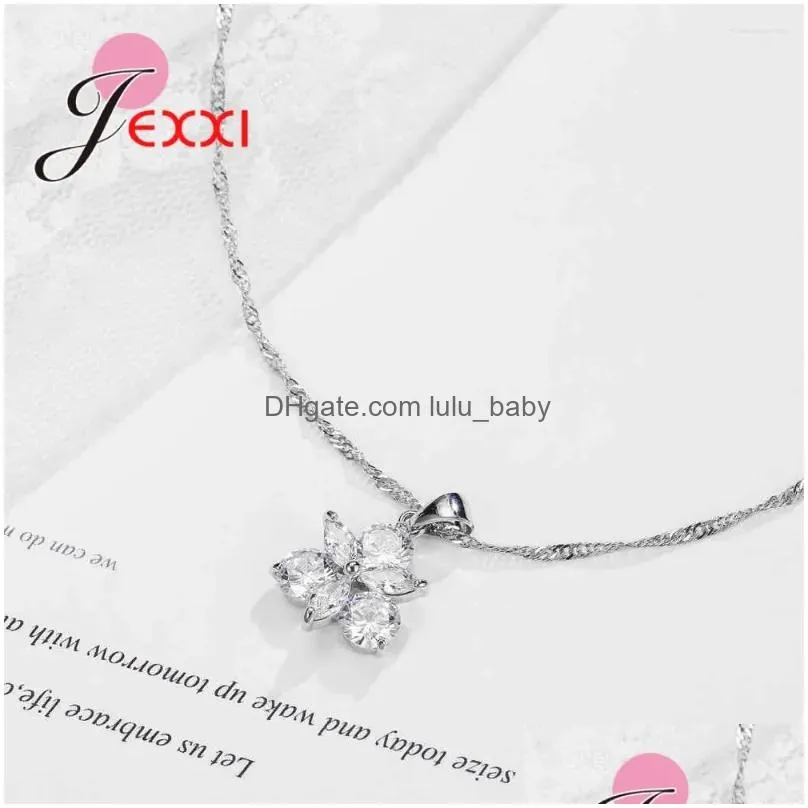 necklace earrings set tree round austrian crystal bridal wedding for women 925 sterling silver pendants necklaces earring