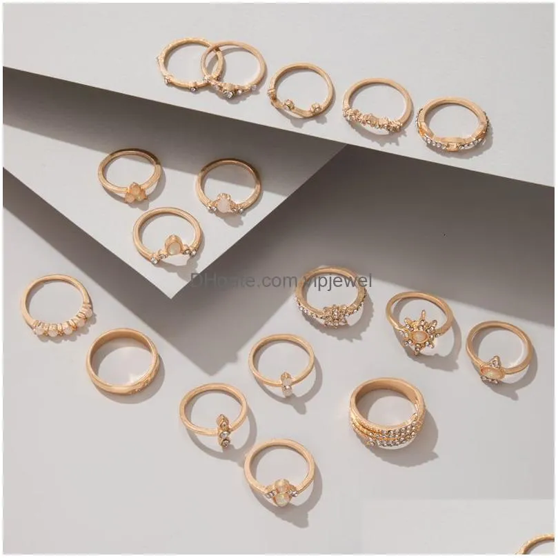 band rings tocona boho 17pcs sets luxury clear crystal stone wedding ring for women men water drop flowers sun geoemtric jewelry