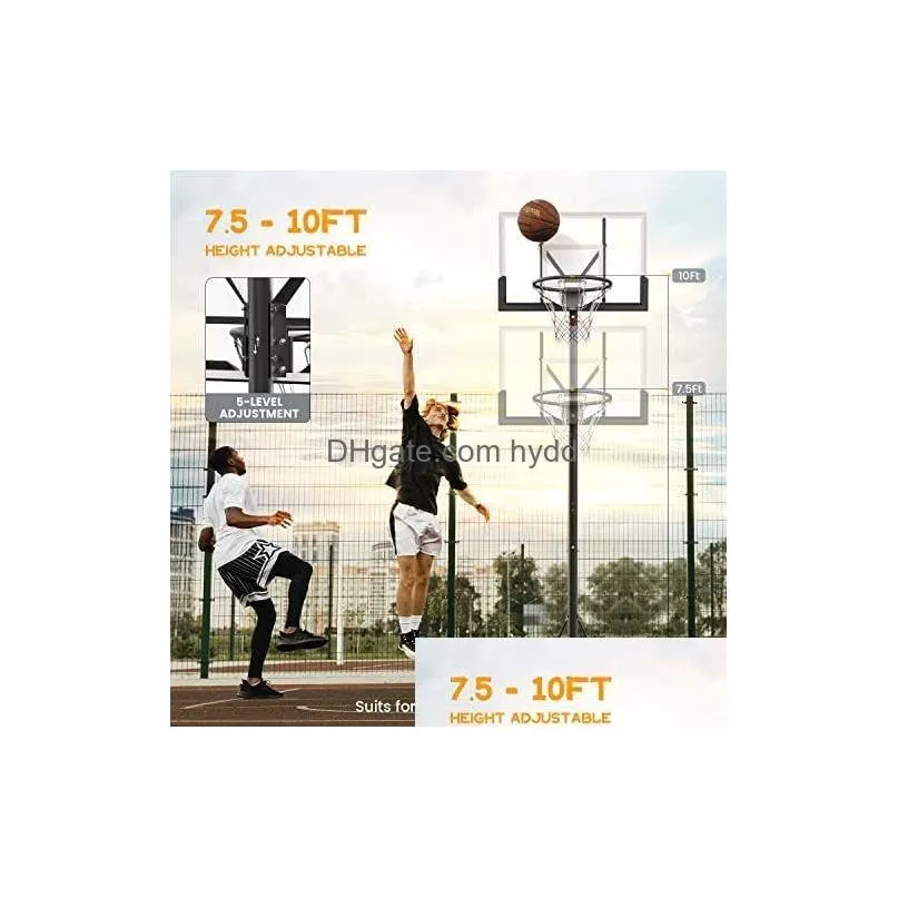 balls basketball hoop goal system outdoor indoor court 7510 ft height adjustable 44in backboard for youthadultskids 230831