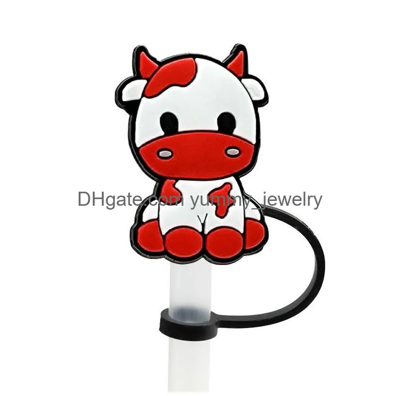 12colors girls cute animals milk cow silicone straw toppers accessories cover charms reusable splash proof drinking dust plug decorative 8mm straw