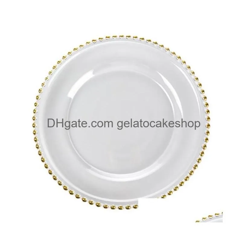 european-style crystal glass plate round gold beads western plate household fruit salad plate wedding beads plate tableware