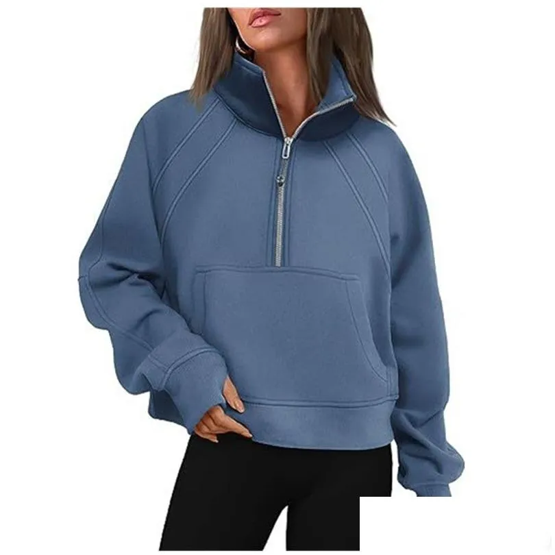 lu-88 yoga scuba half zip hoodie jacket designer sweater women`s define workout sport coat fitness activewear top solid zipper sweatshirt sports gym