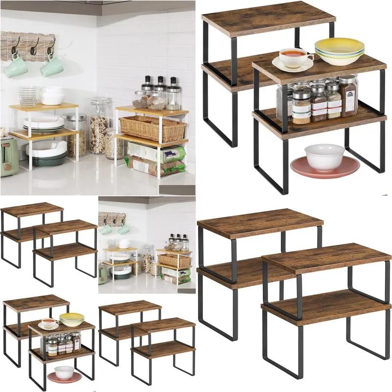 Living Room Furniture Cabinet Organizer Shelf Set Of 4 Kitchen Counter Shees Storage Spice Rack Stackable Expandable Metal And Enginee Otls6