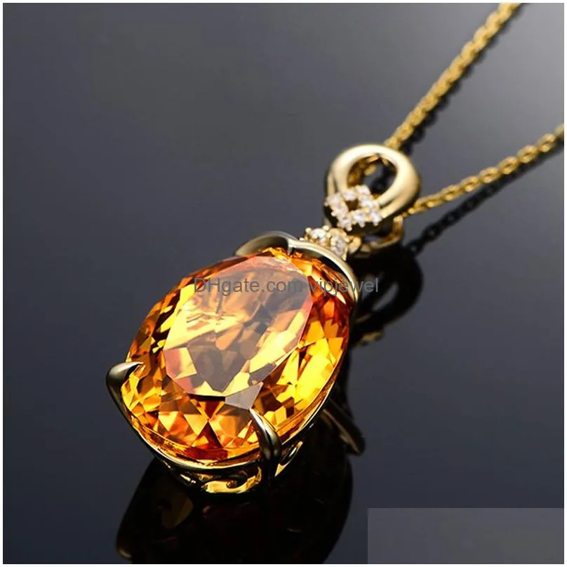 sterling silver 925 pendant necklace for women fine jewelry yellow citrine chain wedding engagement party valentine day gift s18101308