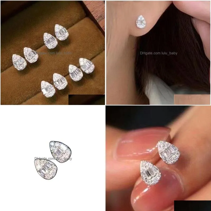 2023 choucong brand stud earrings classical jewelry 925 sterling silver princess cut white topaz cz diamond gemstones party water drop women wedding earring