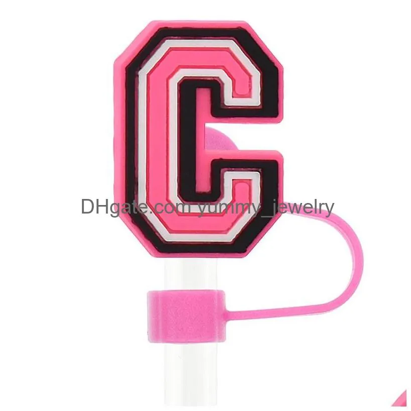 girls childhood pink alphabets silicone straw toppers accessories cover charms reusable splash proof drinking dust plug decorative 8mm/10mm straw