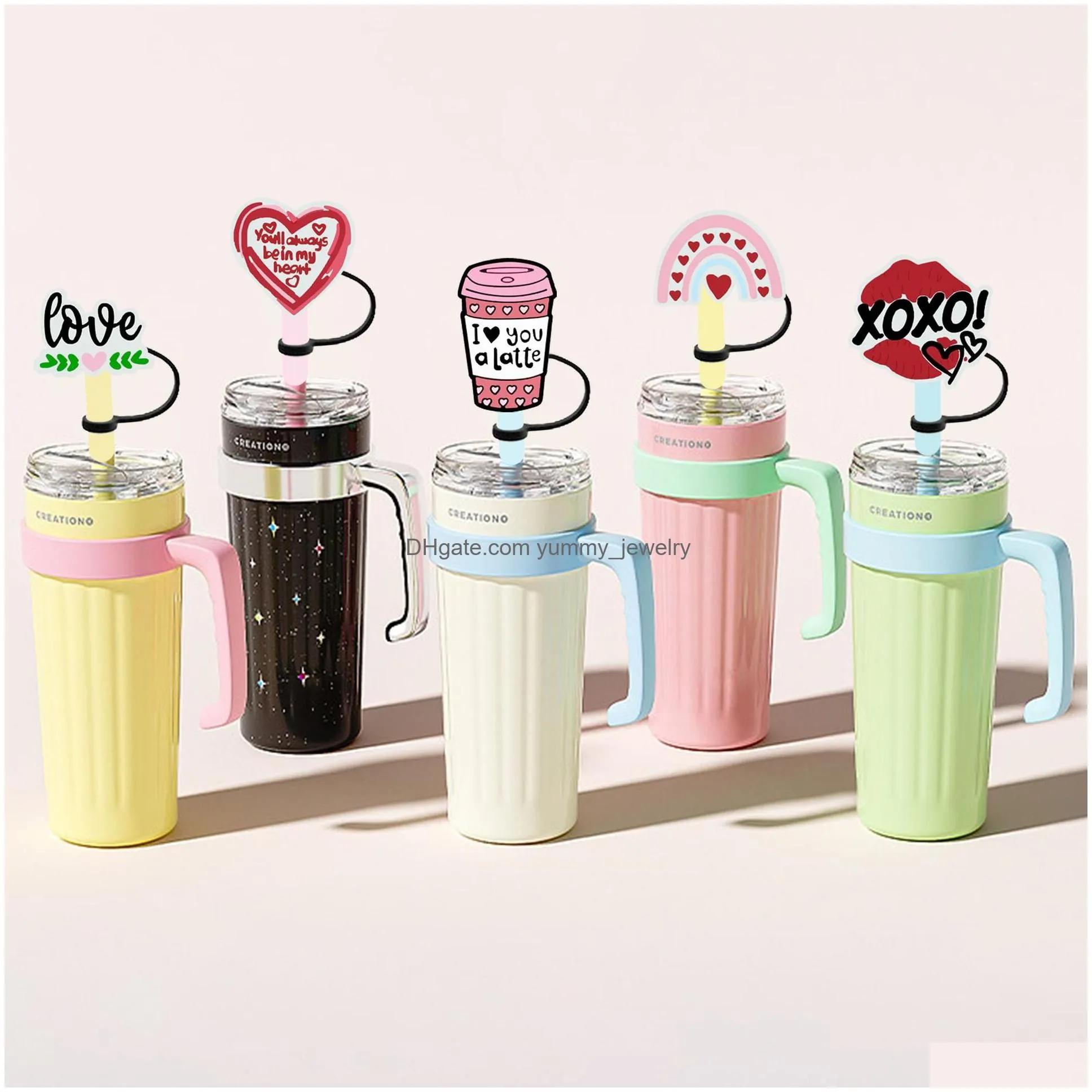 girls love drink animals silicone straw toppers accessories cover charms reusable splash proof drinking dust plug decorative 8mm/10mm straw