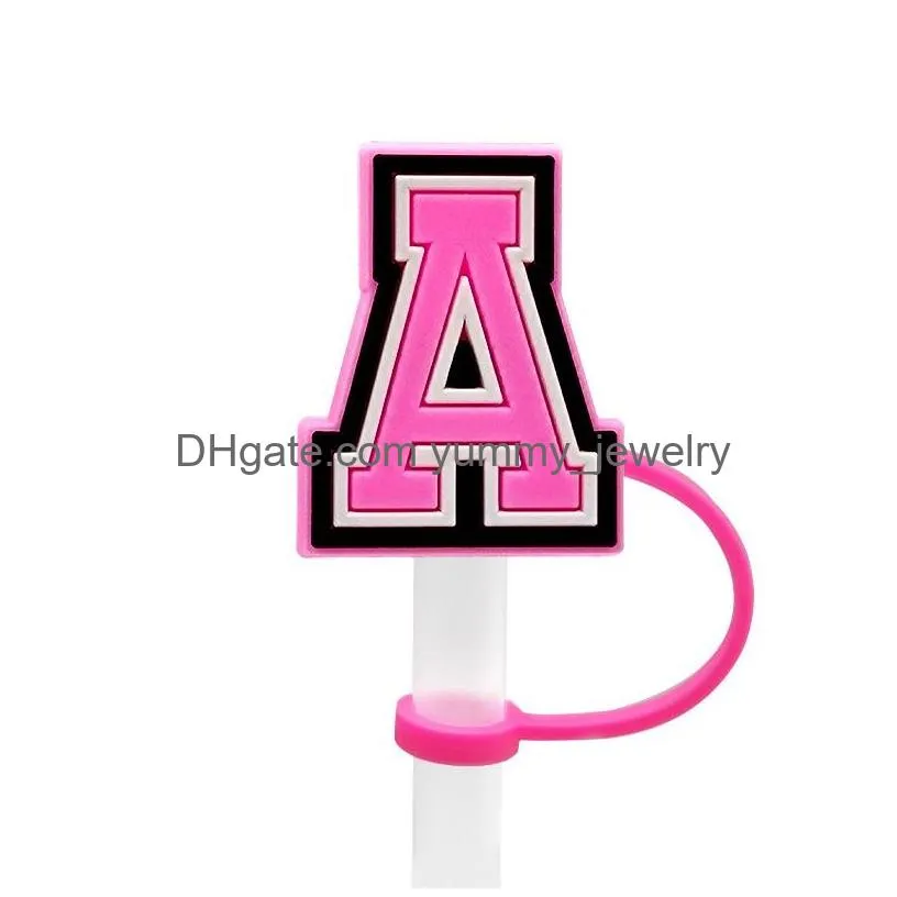 girls pink alphabets silicone straw toppers accessories cover charms reusable splash proof drinking dust plug decorative 8mm/10mm straw