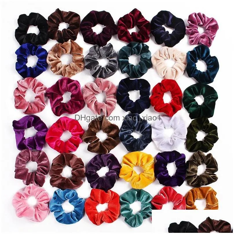 party favor 36 color women girls elastic hair rope vintage velvet hair-ring large intestine hair-loop ponytail hairband t9i002248