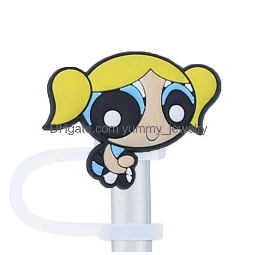27colors the powerpuff girls silicone straw toppers accessories cover charms reusable splash proof drinking dust plug decorative 8mm/10mm straw