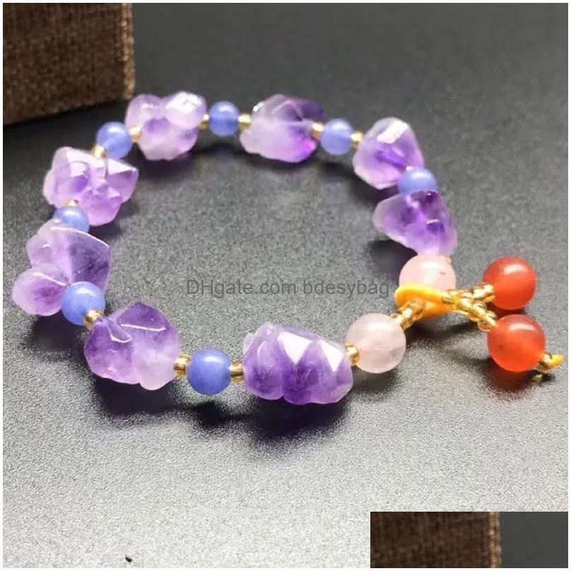 Irregular Natural Purple Crystal Stone Beaded Charm Bracelets Jewelry For Women Girl Wedding Birthday Party Club Accessories