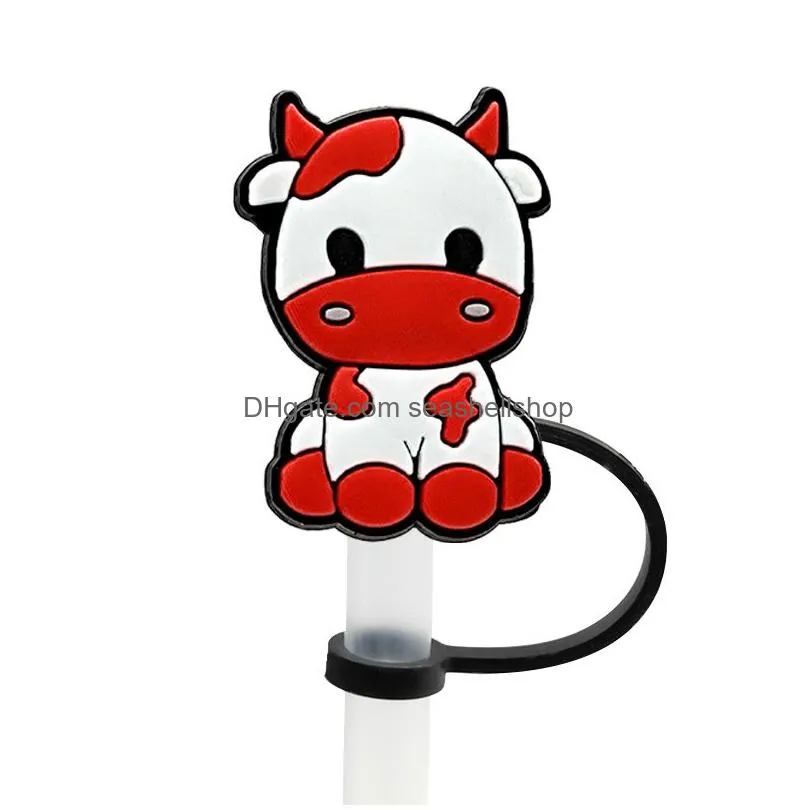 Drinking Straws Cute Cow St Er Topper Sile Accessories Charms Reusable Splash Proof Drinking Dust Plug Decorative Diy Your Own 8Mm Dro Dhyfs