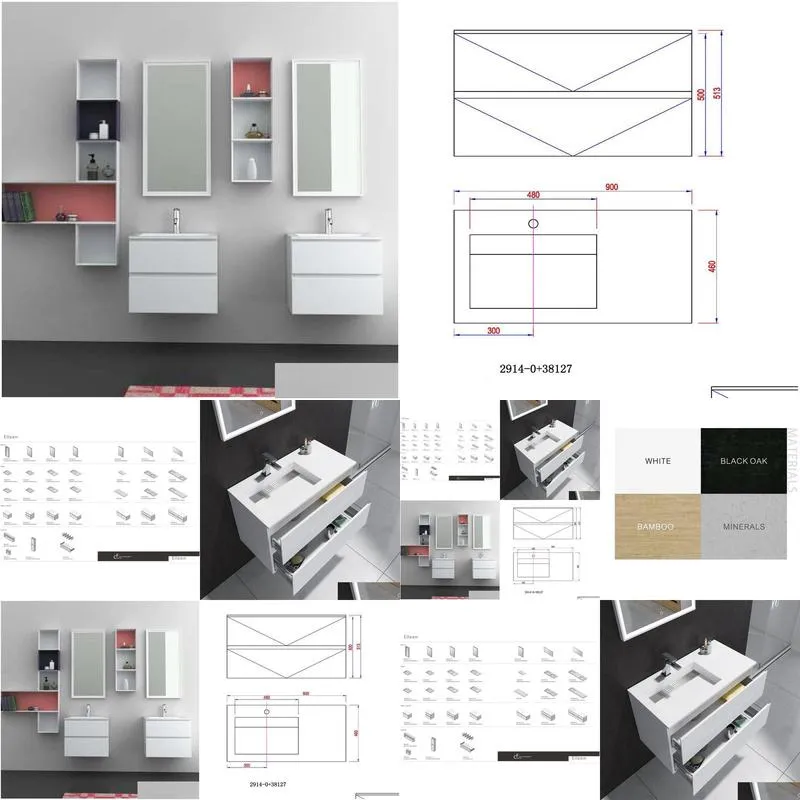 900mm bathroom furniture standing vanity stone solid surface blum drawer cloakroom wall hung cabinet storage 2914