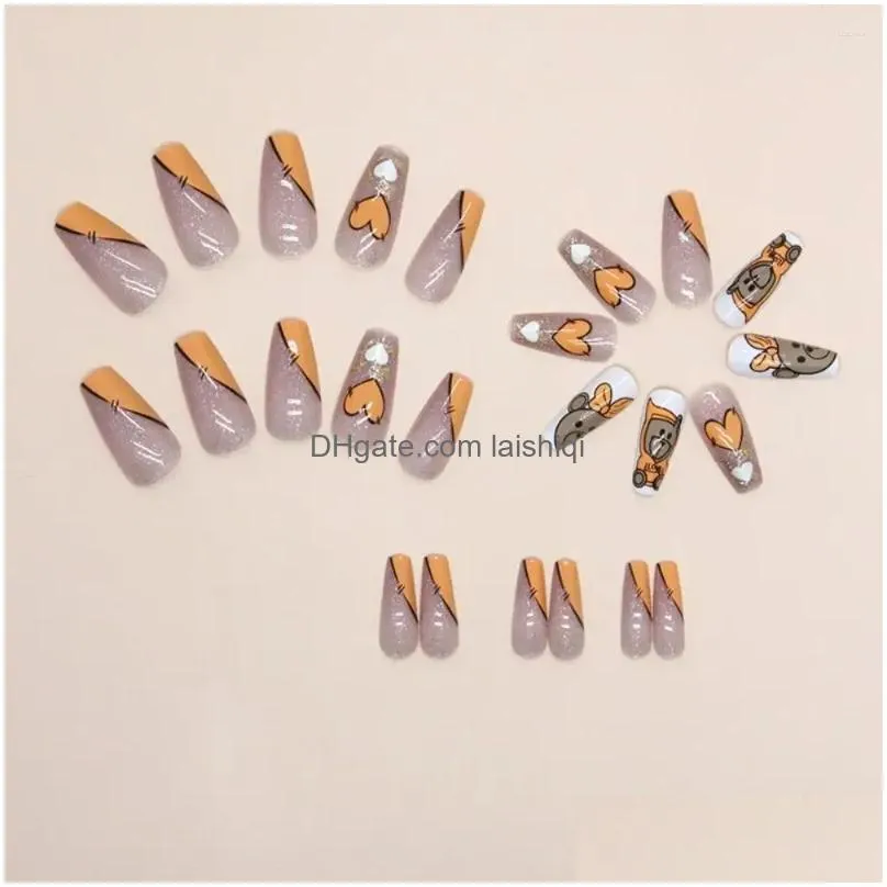 false nails orange bear fashion french purple haze fake detachable long ballerina nail tips women girls