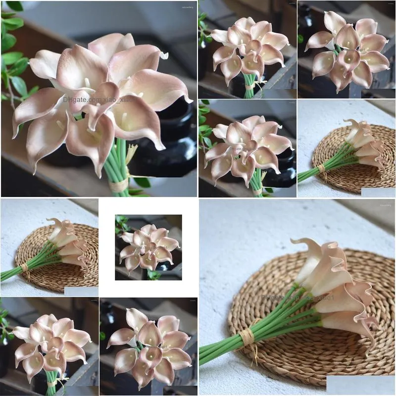 decorative flowers pale brown calla lilies real touch for silk wedding bouquets decorations artificial lily