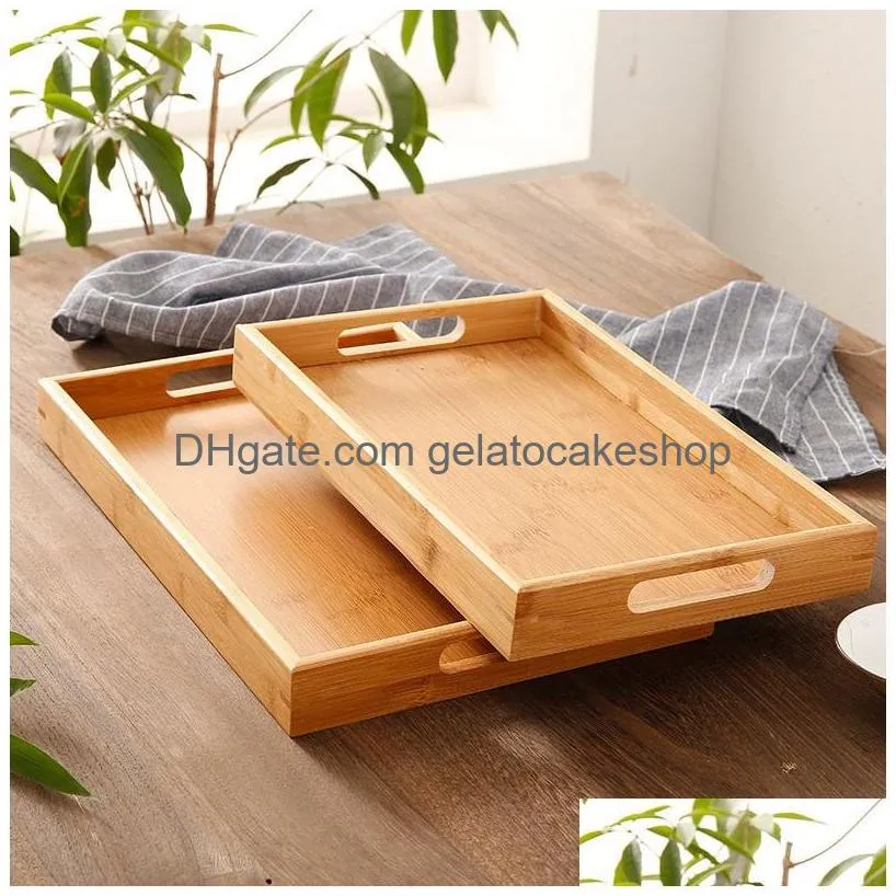 bamboo wooden tea tray rectangular solid wood serving tray kung fu tea cup tray with handle wooden dinner bread fruit food plate