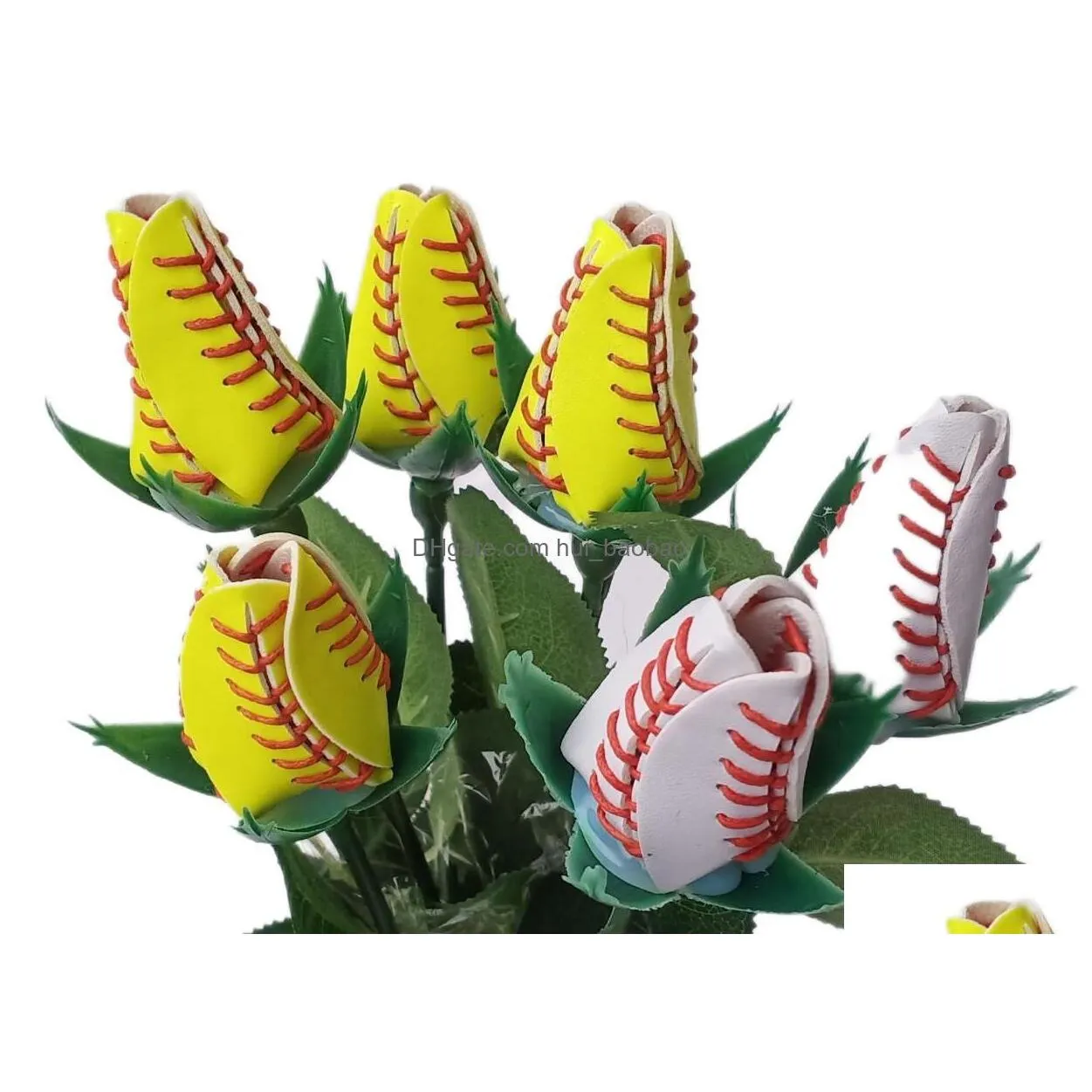 collectable baseball softball leather roses yellow red stitching seam softball graduation gift rose flower connectors