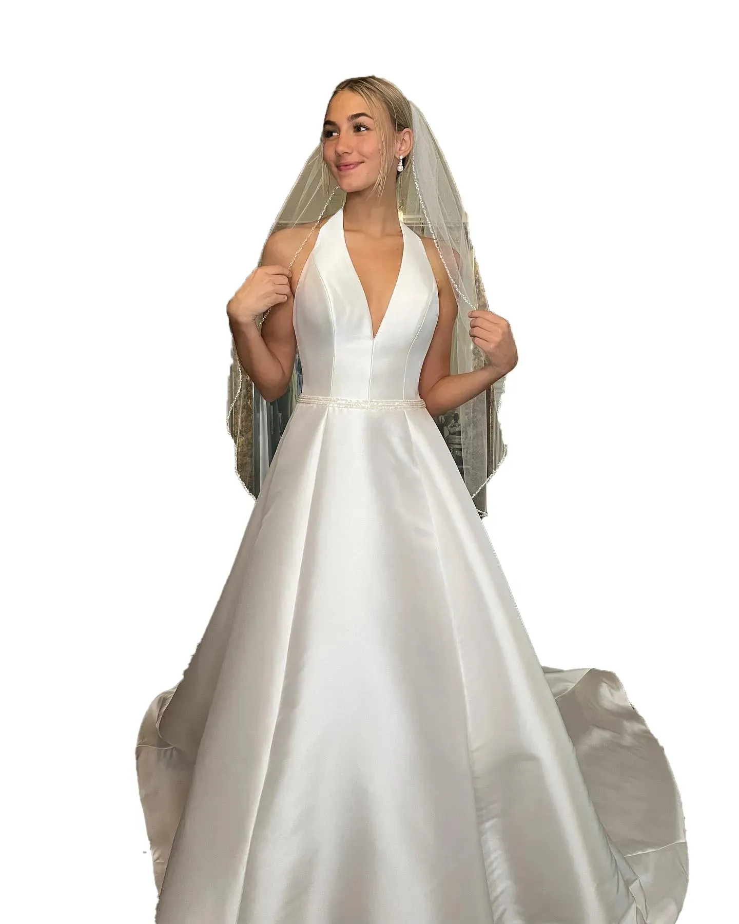 Satin Bridal Wedding Dress 2023 Big Bow A-Line Plunging V-Neck vestidos de novia Beach Garden Castle Chapel robe de mariee Order-to-made Ivory White YD